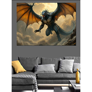 Alevler İçinde Ejderha Dekoratif Kanvas - Mdf Ahşap Tablo 25x35 cm