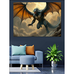 Alevler İçinde Ejderha Dekoratif Kanvas - Mdf Ahşap Tablo