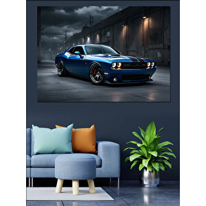 Karanlıkta Mavi Mustang Dekoratif Kanvas - Mdf Ahşap Tablo