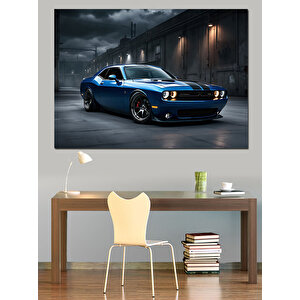 Karanlıkta Mavi Mustang Dekoratif Kanvas - Mdf Ahşap Tablo 100x140 cm