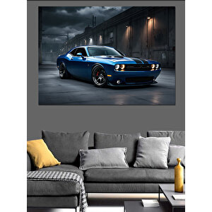 Karanlıkta Mavi Mustang Dekoratif Kanvas - Mdf Ahşap Tablo 100x140 cm