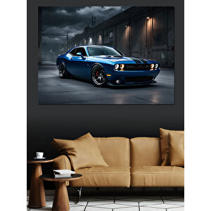 Karanlıkta Mavi Mustang Dekoratif Kanvas - Mdf Ahşap Tablo 100x140 cm