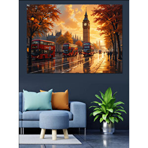 Yağmurlu Londra Manzarası Dekoratif Kanvas - Mdf Ahşap Tablo 35x50 cm