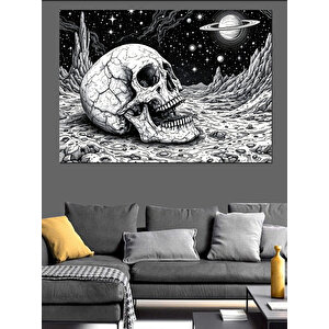Uzayda Kafatası İllüstrasyonu Dekoratif Kanvas - Mdf Ahşap Tablo 35x50 cm