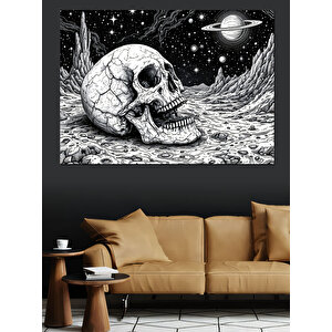 Uzayda Kafatası İllüstrasyonu Dekoratif Kanvas - Mdf Ahşap Tablo 35x50 cm