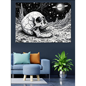 Uzayda Kafatası İllüstrasyonu Dekoratif Kanvas - Mdf Ahşap Tablo 35x50 cm