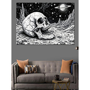 Uzayda Kafatası İllüstrasyonu Dekoratif Kanvas - Mdf Ahşap Tablo