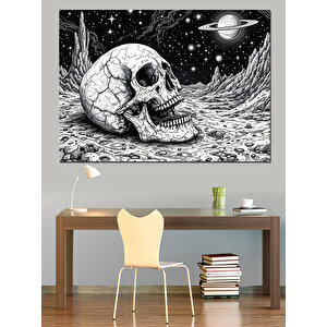 Uzayda Kafatası İllüstrasyonu Dekoratif Kanvas - Mdf Ahşap Tablo