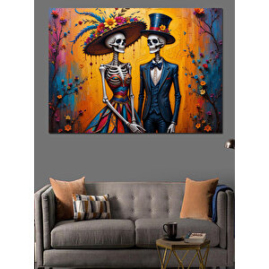 İskeletli Düğün Çifti Dekoratif Kanvas - Mdf Ahşap Tablo