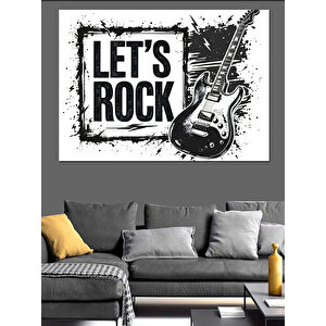 Let's Rock Yazısı Dekoratif Kanvas - Mdf Ahşap Tablo 50x70 cm