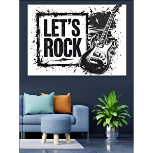 Let's Rock Yazısı Dekoratif Kanvas - Mdf Ahşap Tablo