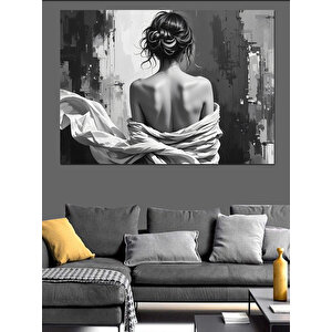 Siyah Beyaz Sırtı Dönük Kadın Dekoratif Kanvas - Mdf Ahşap Tablo 50x70 cm