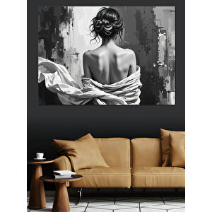 Siyah Beyaz Sırtı Dönük Kadın Dekoratif Kanvas - Mdf Ahşap Tablo 50x70 cm