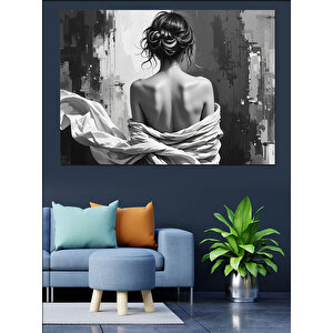 Siyah Beyaz Sırtı Dönük Kadın Dekoratif Kanvas - Mdf Ahşap Tablo 50x70 cm