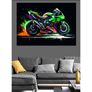 Neon Işıklar İçinde Motor Dekoratif Kanvas - Mdf Ahşap Tablo