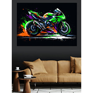 Neon Işıklar İçinde Motor Dekoratif Kanvas - Mdf Ahşap Tablo
