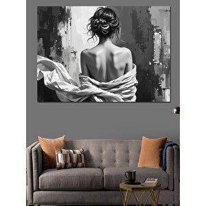 Siyah Beyaz Sırtı Dönük Kadın Dekoratif Kanvas - Mdf Ahşap Tablo