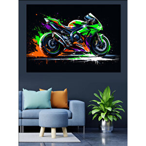 Neon Işıklar İçinde Motor Dekoratif Kanvas - Mdf Ahşap Tablo 100x140 cm