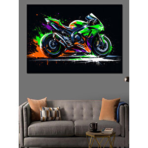 Neon Işıklar İçinde Motor Dekoratif Kanvas - Mdf Ahşap Tablo 100x140 cm