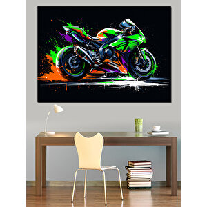 Neon Işıklar İçinde Motor Dekoratif Kanvas - Mdf Ahşap Tablo 100x140 cm