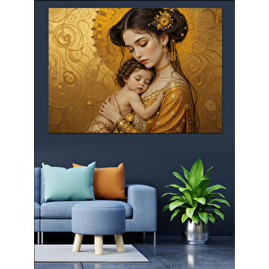 Bebeğini Tutan Anne Portresi Dekoratif Kanvas - Mdf Ahşap Tablo 70x100 cm