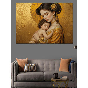 Bebeğini Tutan Anne Portresi Dekoratif Kanvas - Mdf Ahşap Tablo 35x50 cm
