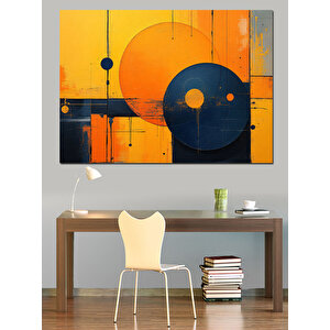 Soyut Turuncu Ve Mavi Dekoratif Kanvas - Mdf Ahşap Tablo 100x140 cm