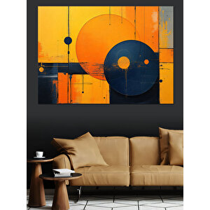 Soyut Turuncu Ve Mavi Dekoratif Kanvas - Mdf Ahşap Tablo 100x140 cm
