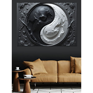 Siyah Beyaz Yin Yang Dekoratif Kanvas - Mdf Ahşap Tablo 35x50 cm