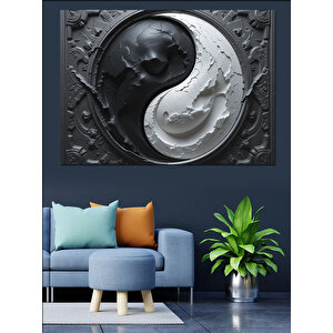 Siyah Beyaz Yin Yang Dekoratif Kanvas - Mdf Ahşap Tablo 35x50 cm