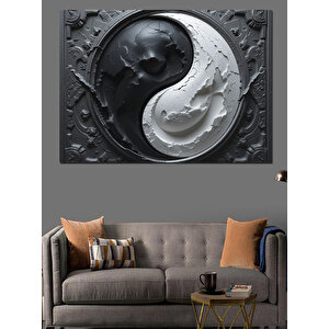 Siyah Beyaz Yin Yang Dekoratif Kanvas - Mdf Ahşap Tablo 35x50 cm