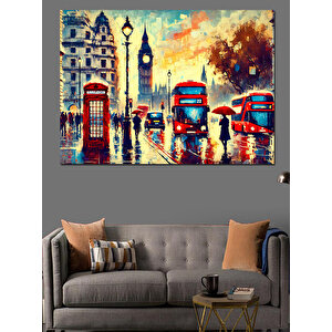 Londra Yağmurlu Trafik Dekoratif Kanvas - Mdf Ahşap Tablo 35x50 cm