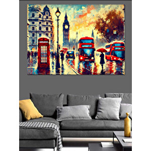 Londra Yağmurlu Trafik Dekoratif Kanvas - Mdf Ahşap Tablo 35x50 cm