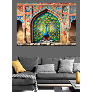 İslam Mimarisi Kapısı Ve Tavus Kuşu Dekoratif Kanvas - Mdf Ahşap Tablo 100x140 cm