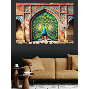 İslam Mimarisi Kapısı Ve Tavus Kuşu Dekoratif Kanvas - Mdf Ahşap Tablo 100x140 cm
