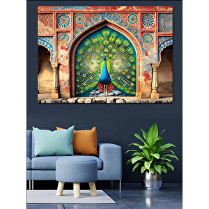 İslam Mimarisi Kapısı Ve Tavus Kuşu Dekoratif Kanvas - Mdf Ahşap Tablo 100x140 cm