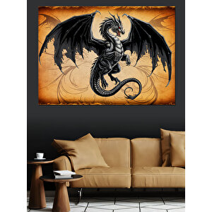 Kanatlarını Açan Ejderha Dekoratif Kanvas - Mdf Ahşap Tablo 25x35 cm