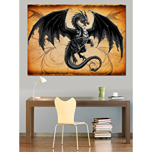 Kanatlarını Açan Ejderha Dekoratif Kanvas - Mdf Ahşap Tablo