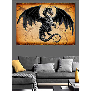 Kanatlarını Açan Ejderha Dekoratif Kanvas - Mdf Ahşap Tablo 100x140 cm