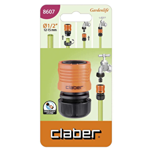Claber 8607 1/2" 12/15mm Ambalajlı Otomatik Hortum Bağlantı Adaptörü