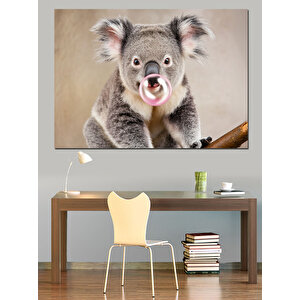 Sevimli Pembe Sakızlı Koala Dekoratif Kanvas - Mdf Ahşap Tablo 70x100 cm