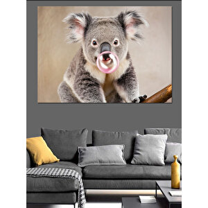 Sevimli Pembe Sakızlı Koala Dekoratif Kanvas - Mdf Ahşap Tablo 70x100 cm