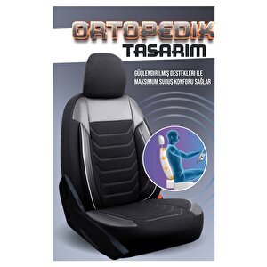 Opel Mokka Uyumlu Yarı Deri Oto Koltuk Kılıfı Ön Arka Takım Carbon Serisi Siyah Beyaz