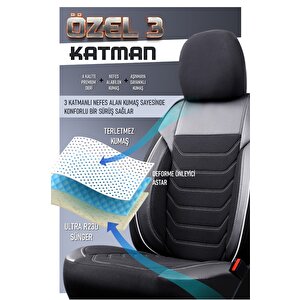 Fiat Linea Easy Uyumlu Yarı Deri Oto Koltuk Kılıfı Ön Arka Takım Carbon Serisi Siyah Beyaz