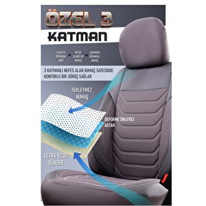 Audi A3 Hatchback Uyumlu Yarı Deri Oto Koltuk Kılıfı Ön Arka Takım Carbon Serisi Füme