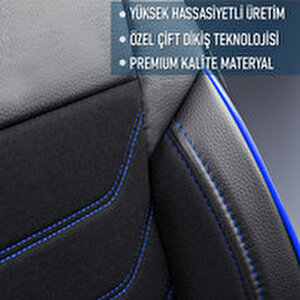 Renault Megane 4 Hatchback 2016-2020 Uyumlu Yarı Deri Oto Koltuk Kılıfı Ön Arka Takım Carbon Serisi Siyah Mavi