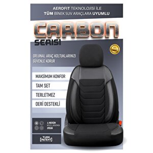 Citroen C1 Uyumlu Yarı Deri Oto Koltuk Kılıfı Ön Arka Takım Carbon Serisi Siyah