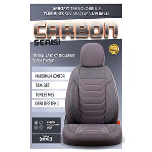 Kia Opirus Uyumlu Yarı Deri Oto Koltuk Kılıfı Ön Arka Takım Carbon Serisi Füme