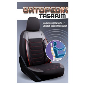 Fiat Stilo Hatchback Uyumlu Yarı Deri Oto Koltuk Kılıfı Ön Arka Takım Carbon Serisi Siyah Kırmızı