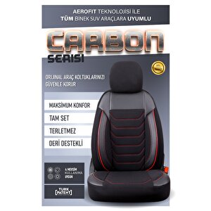 Lada Kalina Uyumlu Yarı Deri Oto Koltuk Kılıfı Ön Arka Takım Carbon Serisi Siyah Kırmızı